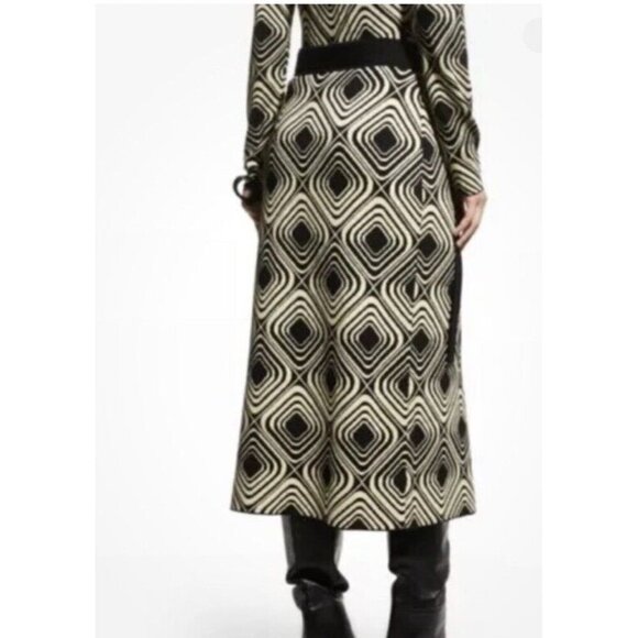 Tanya Taylor Sz M Knit Skirt Set Sweater Geometric Merino V-Neck Midi Luxury New - Picture 9 of 9